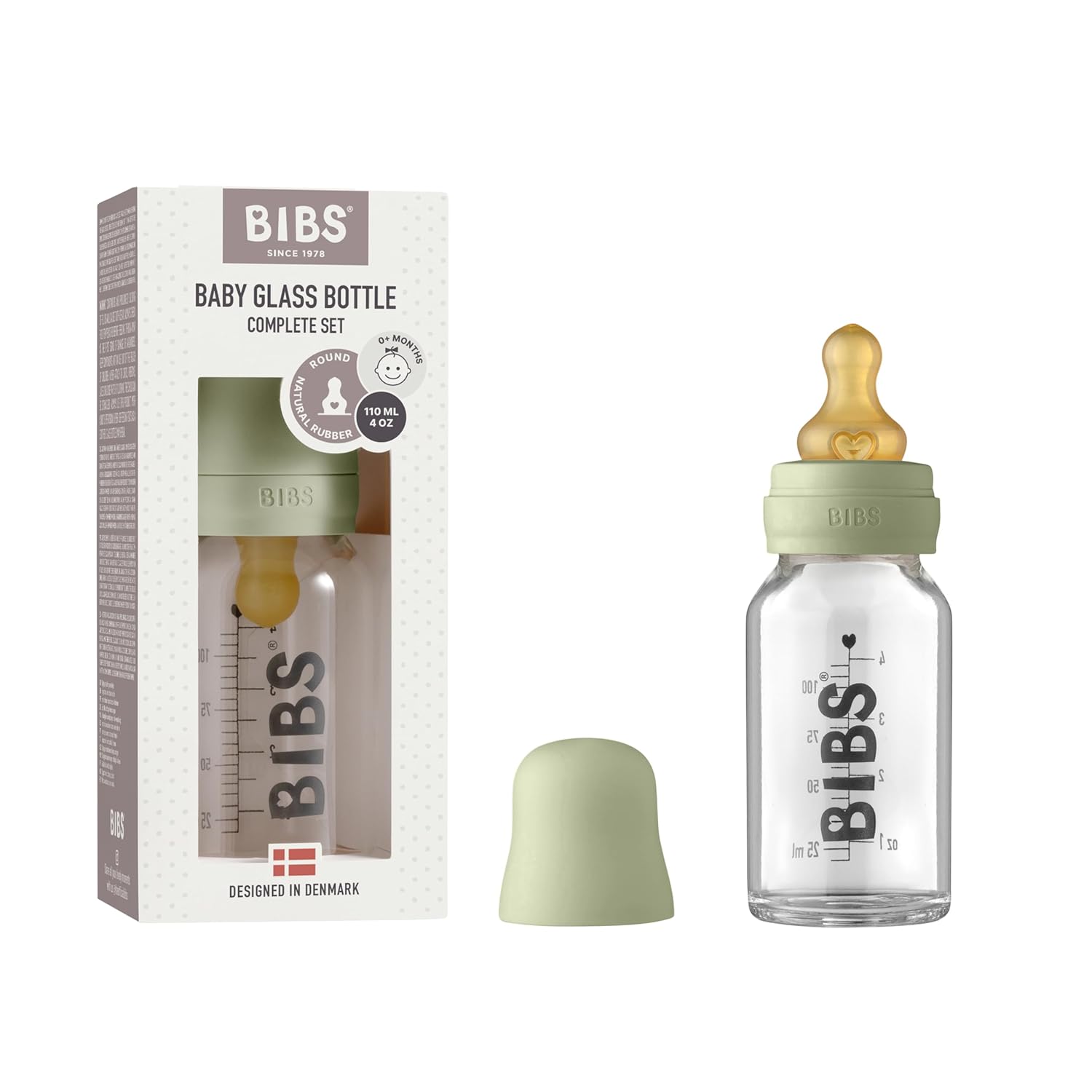 BIBS 110ml Glass Baby Bottle | BPA-Free Sage