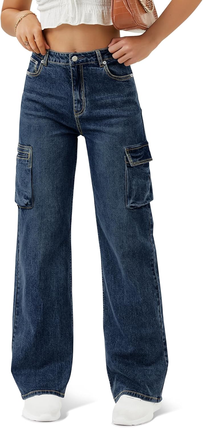 Women High Waisted Cargo Jean with 6 Pockets for Style