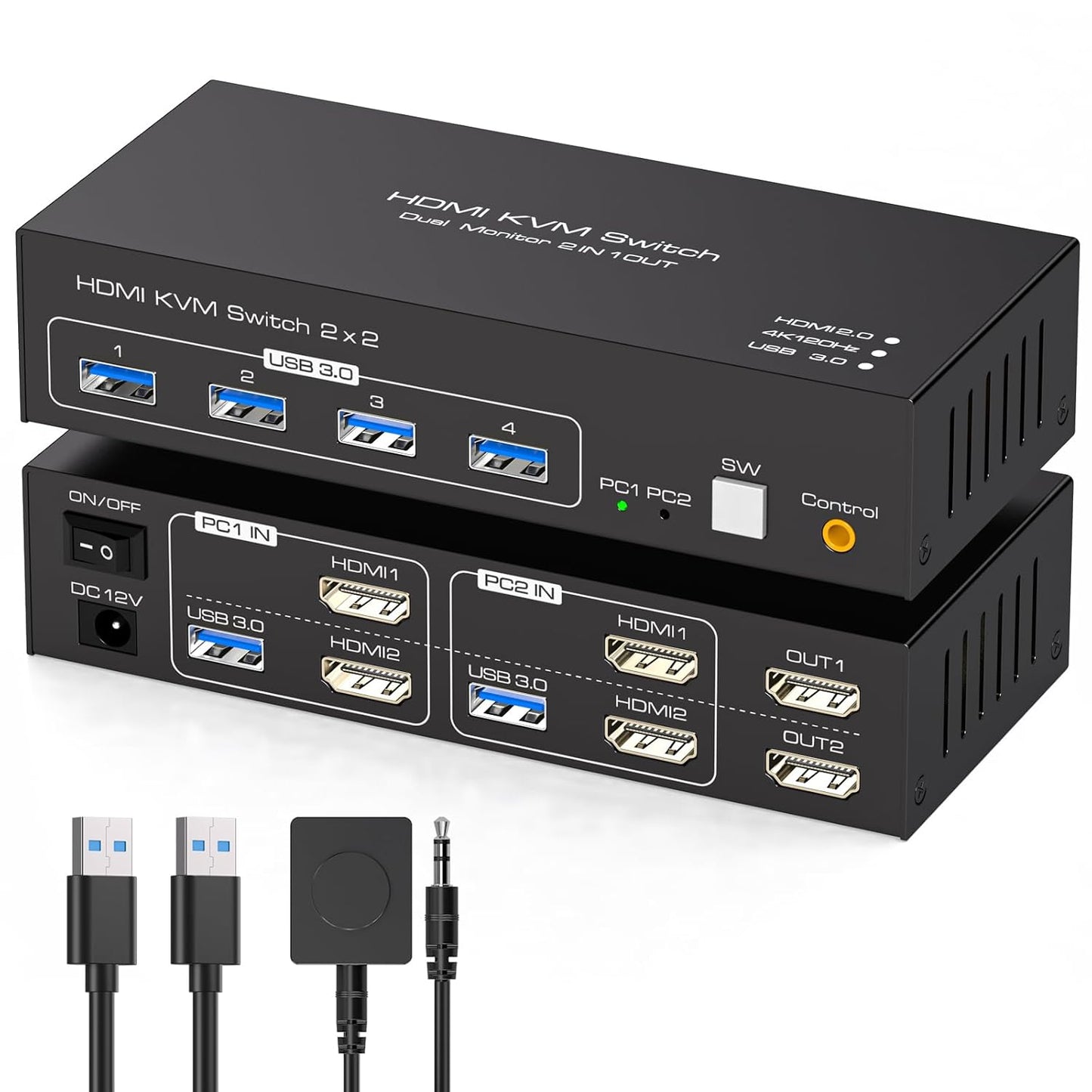 HDMI KVM Switch for Dual Monitors and 2 Computers 4K@120Hz