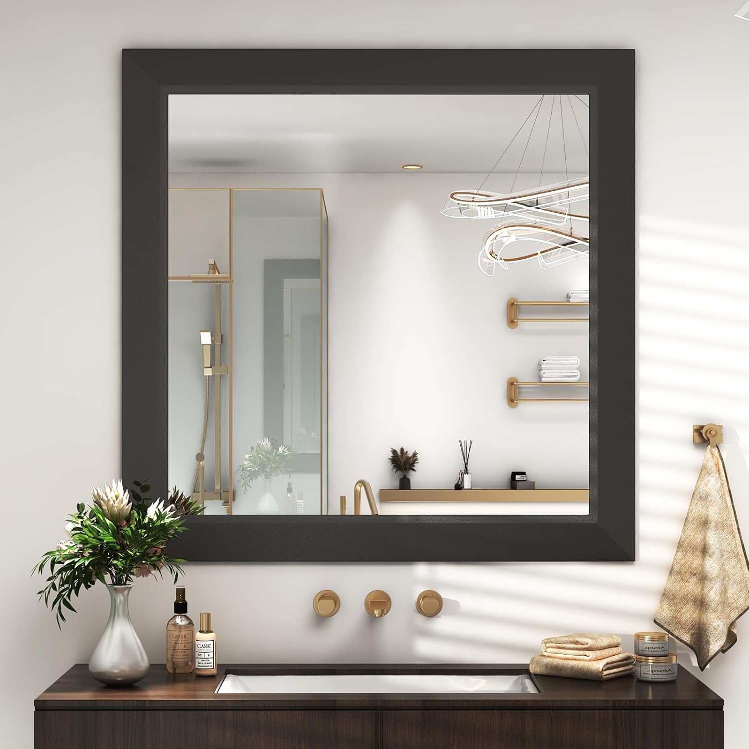 SMIROR Matte Black Bathroom Mirror 32x32 inch for Stylish Decor