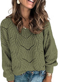 Dokotoo Womens Crewneck Hollow Cable Knit Sweater - Cute Everyday