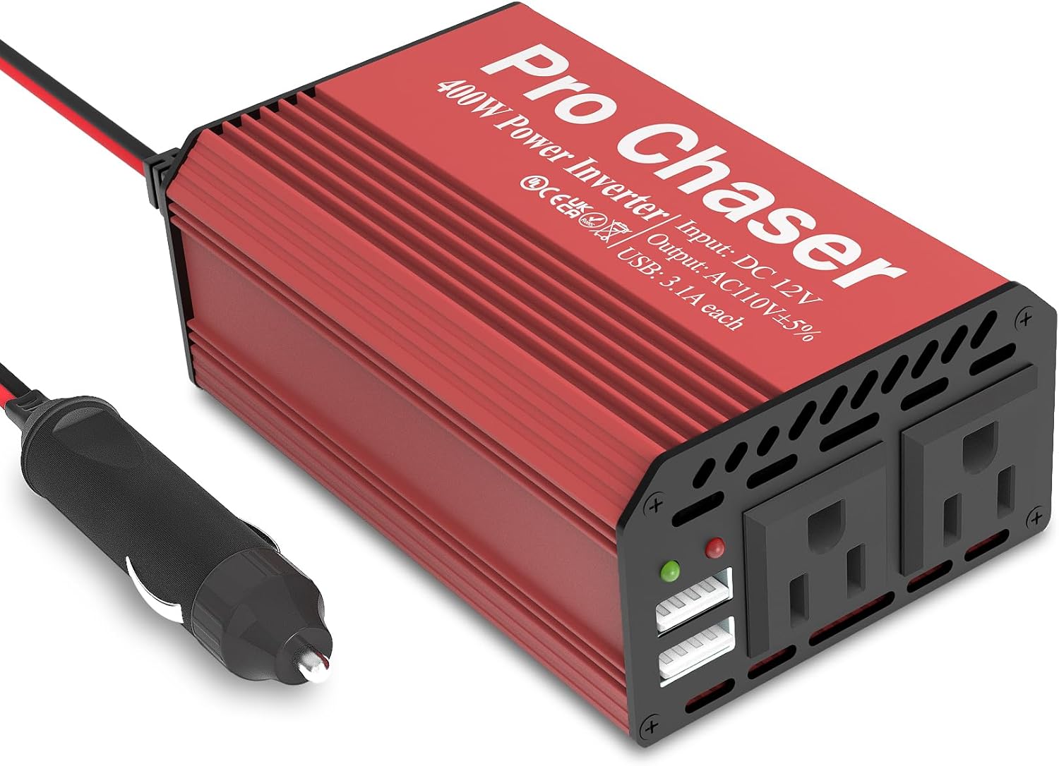 Pro Chaser 400W Power Inverter for Vehicles with Dual USB Ports