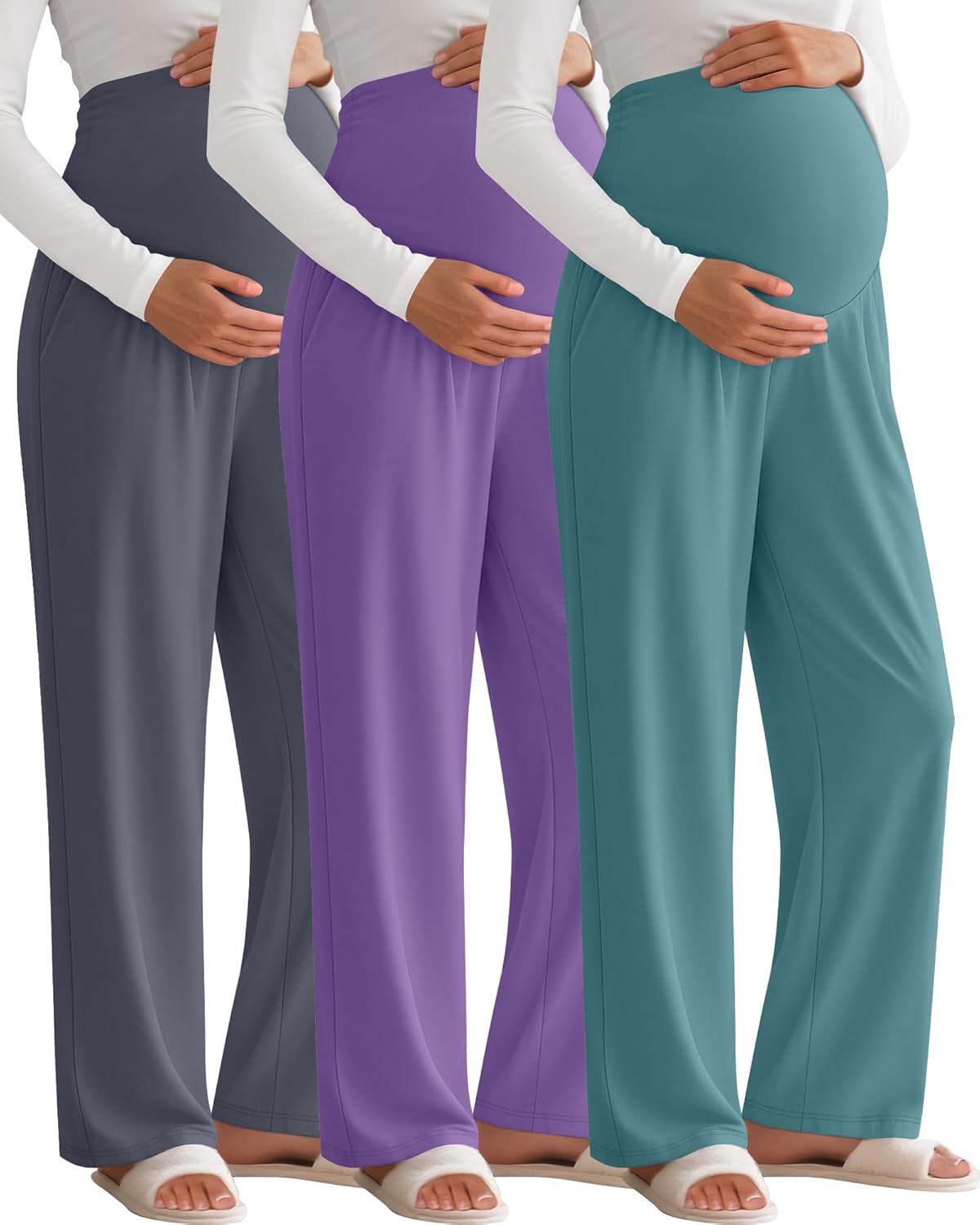 3 Pack Women's Maternity Pants Over The Belly for Comfort