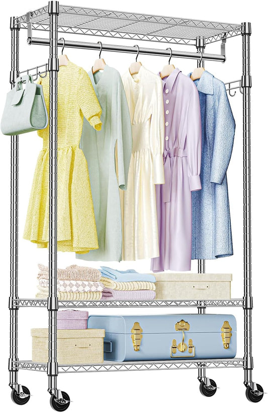 IZEUK Heavy Duty Rolling Garment Rack with Adjustable Shelves
