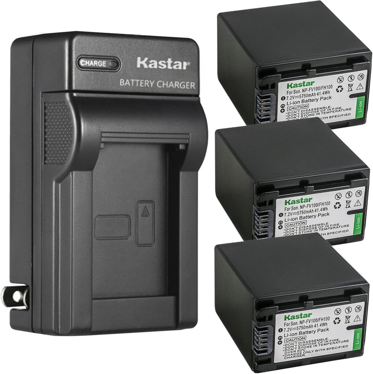 Kastar 3-Pack NP-FH100 Battery and Charger for Sony Camcorders