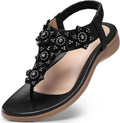 Women's Flower Rhinestone Flat Sandals with Ankle Strap - Comfortable
