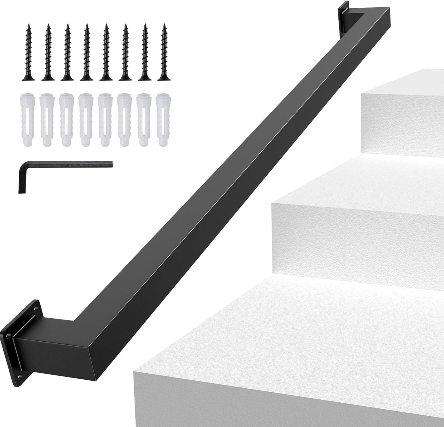 3FT Square Tube Handrail for Indoor Stair - Matte Black Design