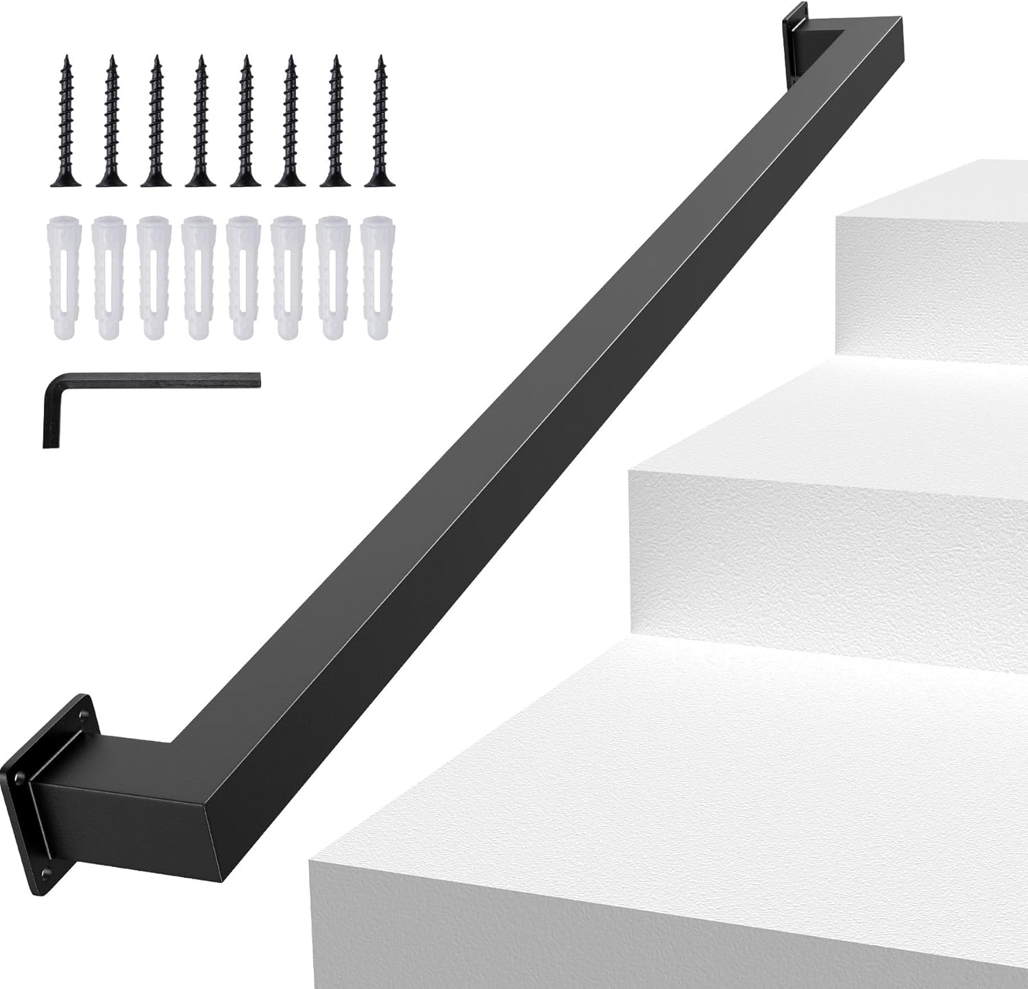 3FT Square Tube Handrail for Indoor Stair - Matte Black Design
