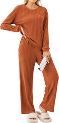 Ekouaer Womens Ribbed Knit Pajama Set - Soft 2-Piece Lounge Set Sets