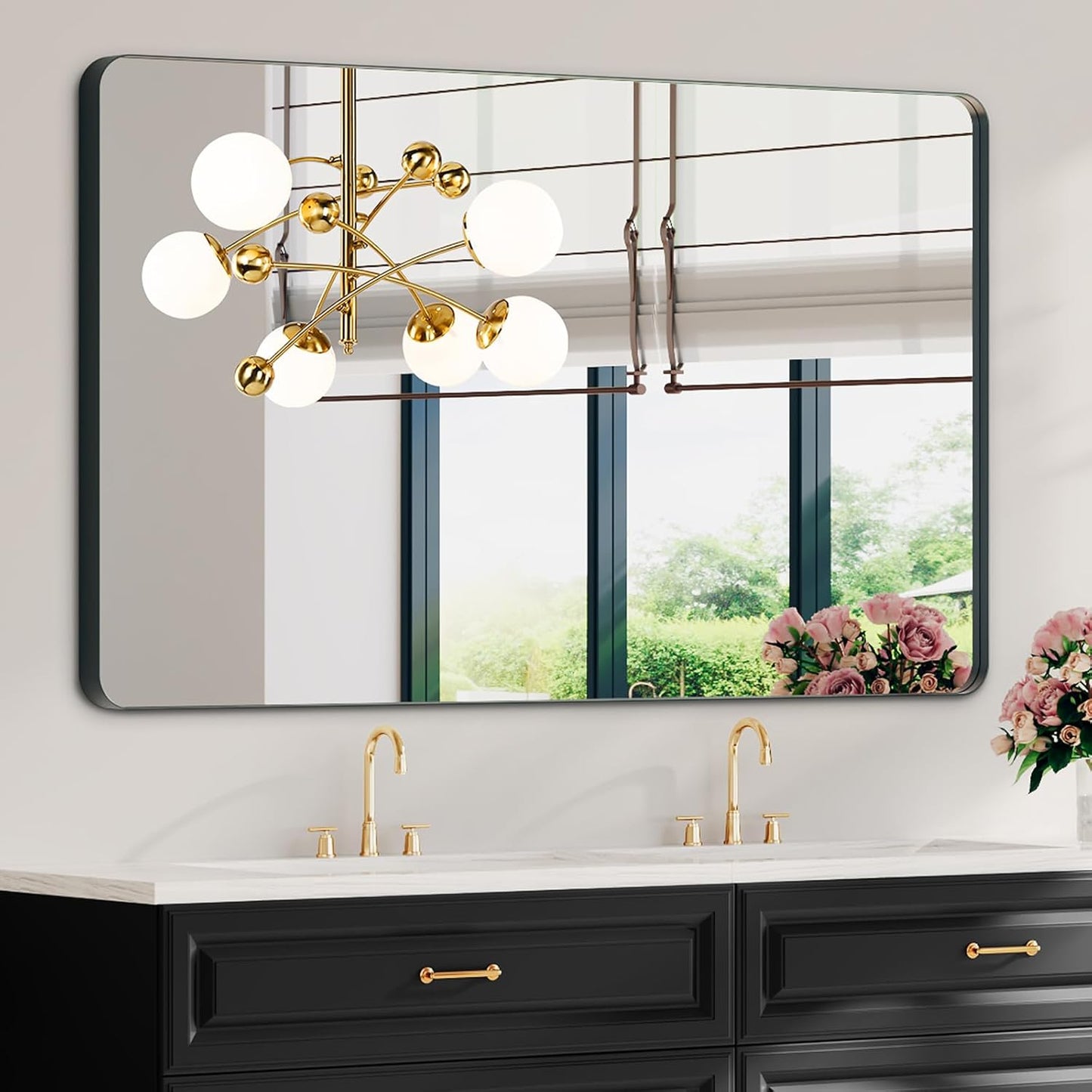 Bathroom Mirrors for Over Sink, 55x30Inch Black Metal Frame