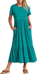 Womens Summer Casual Maxi Dress A Line Tiered Flowy - Comfortable Size