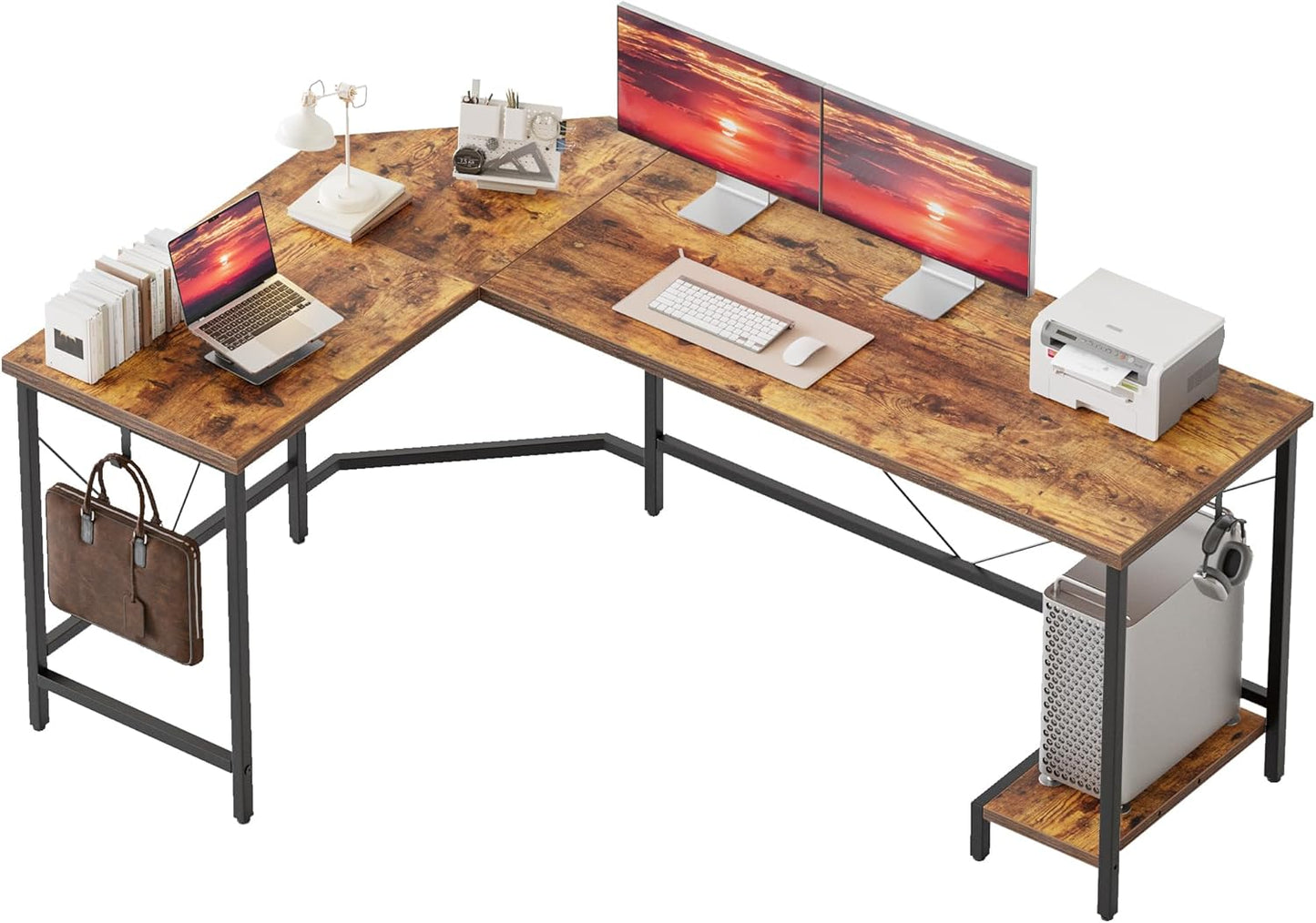 L Shaped Gaming Desk with CPU Stand for Home Office Setup