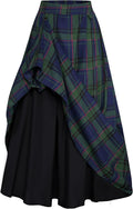Plaid Maxi Skirt for Women High Waist - Two-Way Drawstring Style