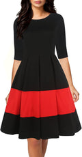 Women's Vintage Half Sleeve O-Neck Contrast Swing Dress