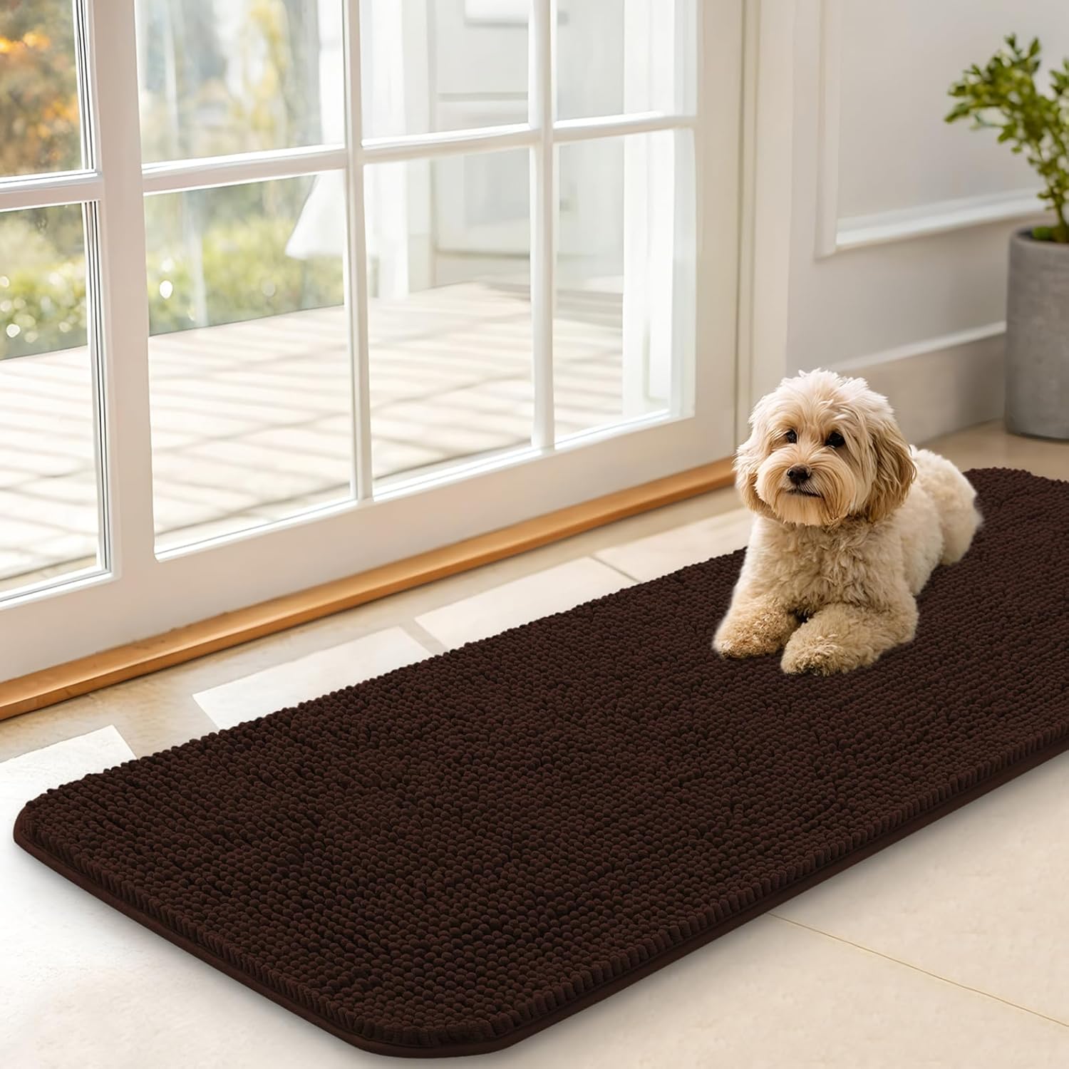 OLANLY Dog Door Mat for Muddy Paws - Absorbent Chenille Mat