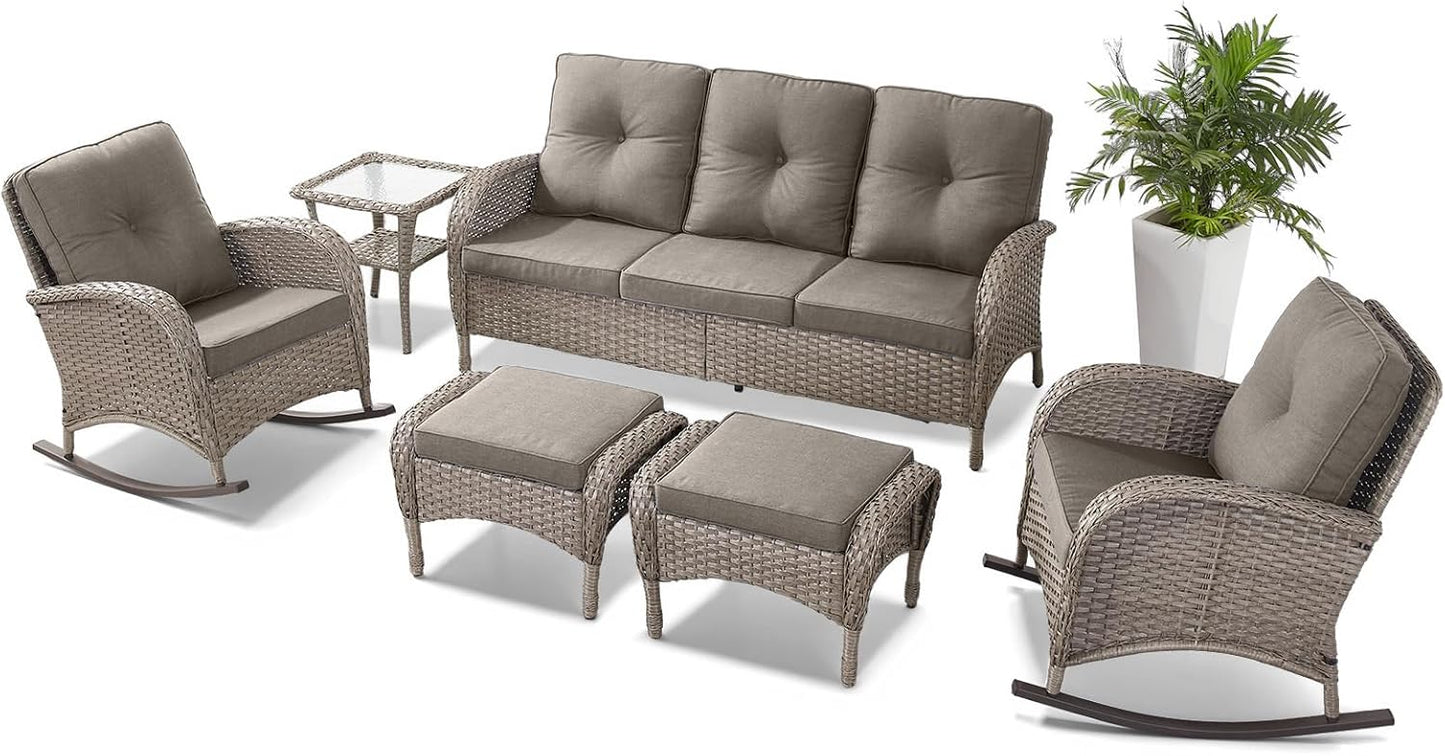 6 Pieces Patio Rocking Chairs Set for Outdoor Relaxation