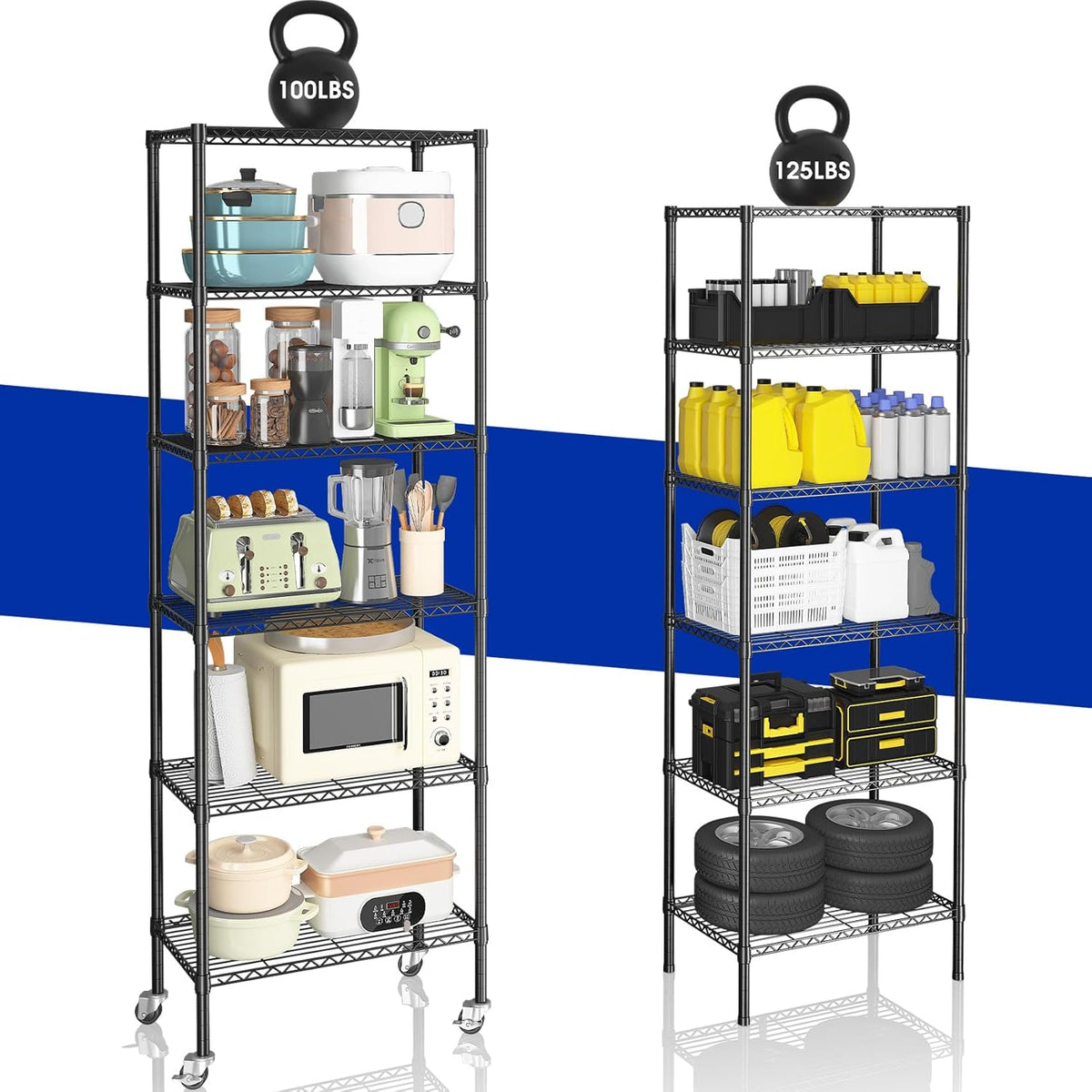 2 Pack Rolling 6-Tier Storage Shelves with Wheels for Garage