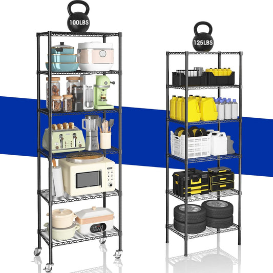 2 Pack Rolling 6-Tier Storage Shelves with Wheels for Garage