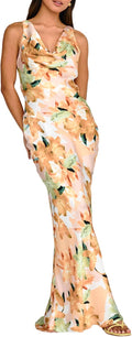 Women's Satin Backless Cowl Neck Maxi Dress - Summer 2025 Elegant
