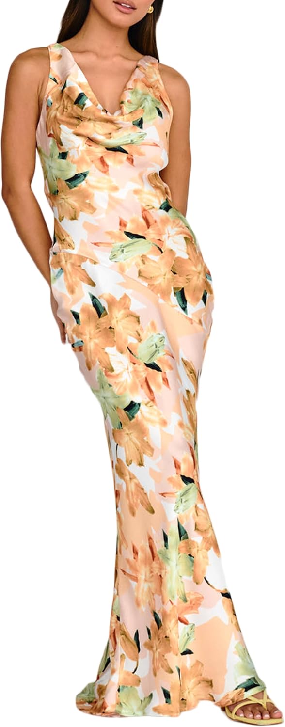 Elegant Backless Satin Maxi Dress for Wedding Guests and Parties