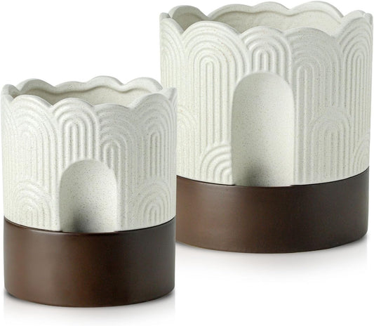 Nihow Self Watering Plant Pot Set for Indoor Plants - Beige & Brown