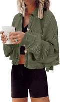 Panadila Women's Cropped Waffle Knit Shacket - Soft Cropped Button