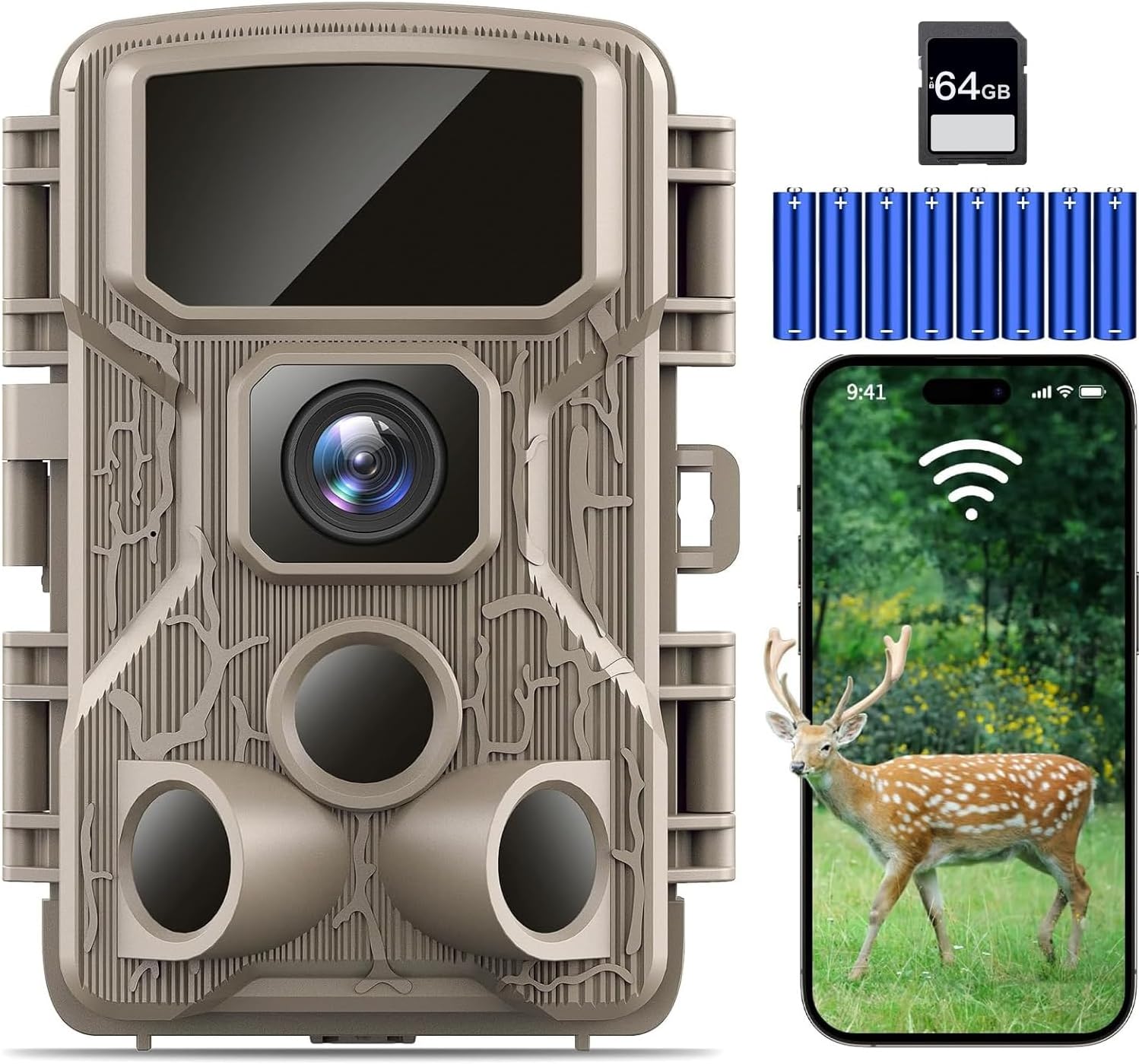 Trail Camera WiFi 4K 64MP for Wildlife Detection and Monitoring