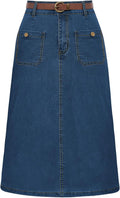 Denim Skirt for Women - Belle Poque High Waisted Below Knee Length