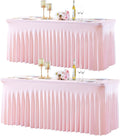 2 Pack Spandex Pink Fitted Table Cloth for 6ft Rectangle Tables
