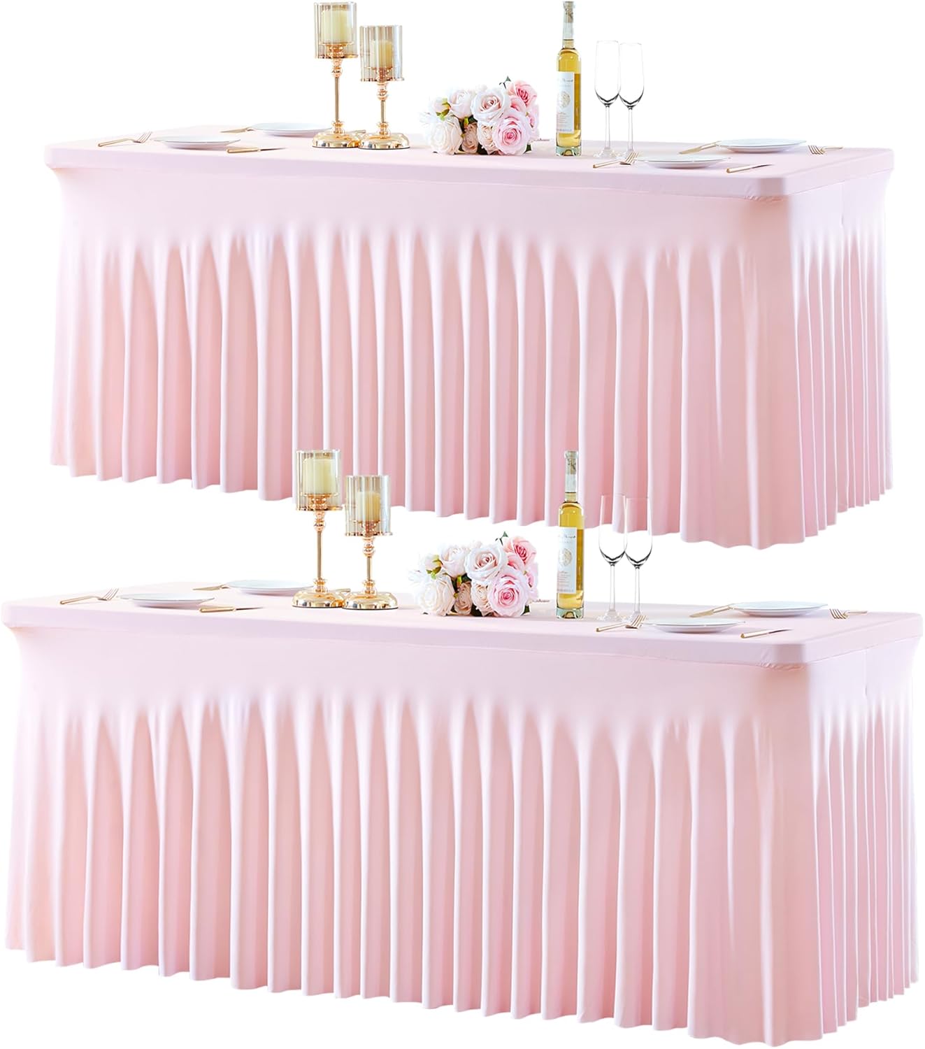 2 Pack Pink Fitted Table Cloths for 6ft Rectangle Tables