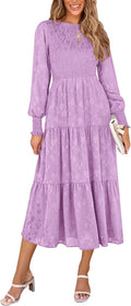 Women's Floral Smocked Midi Dress - Elegant Long Flowing Style