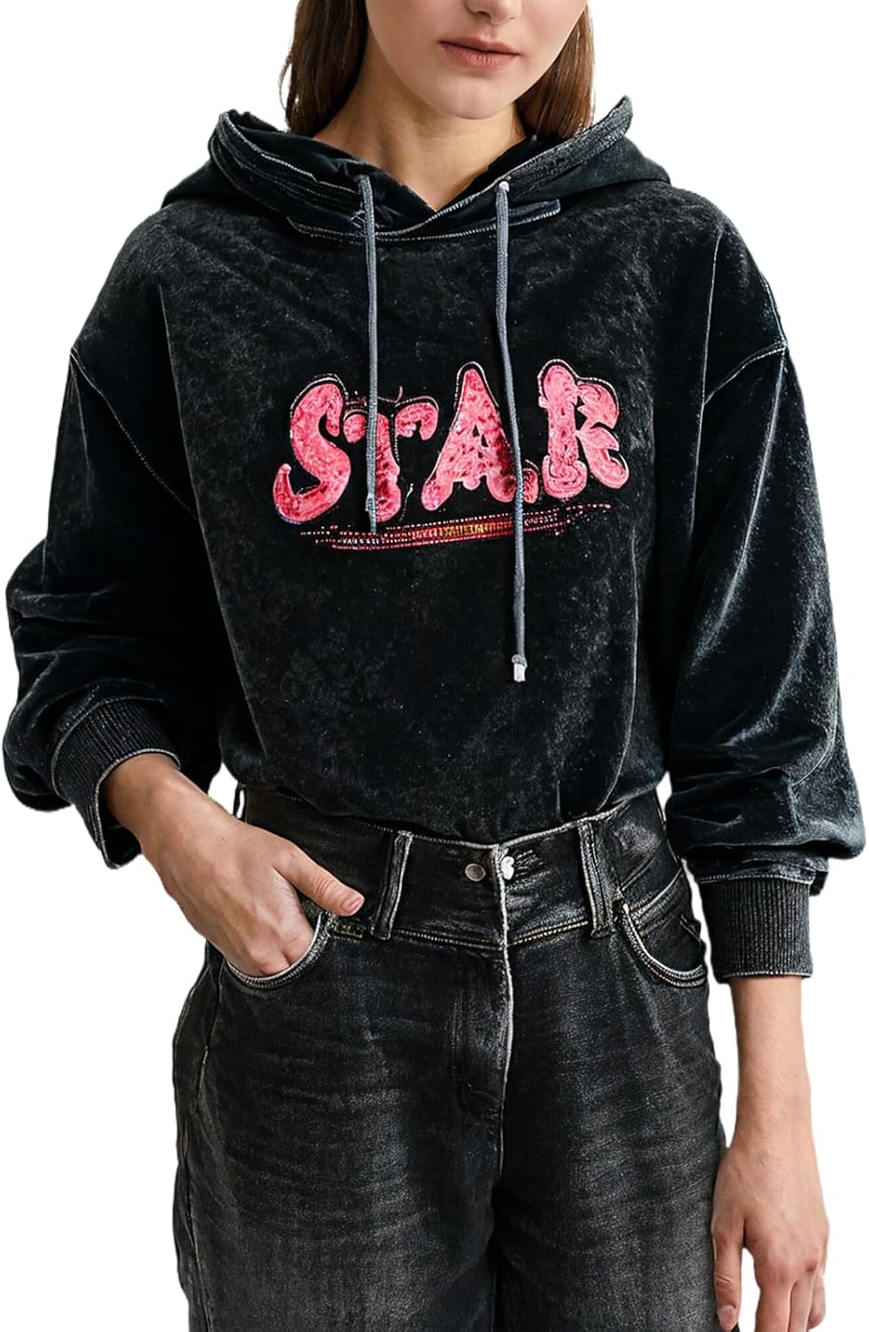 Cozy Star Print Hoodie for Women