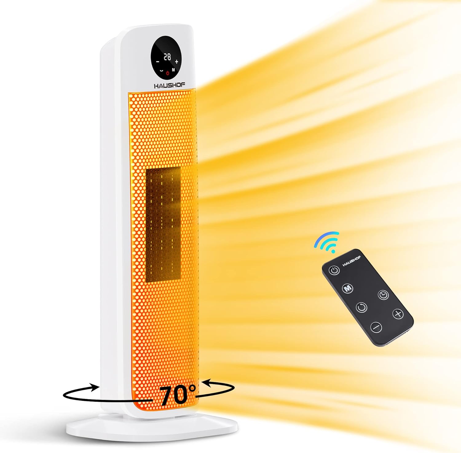 HAUSHOF 1500W Tower Heater: Remote Control, Timer, Safe
