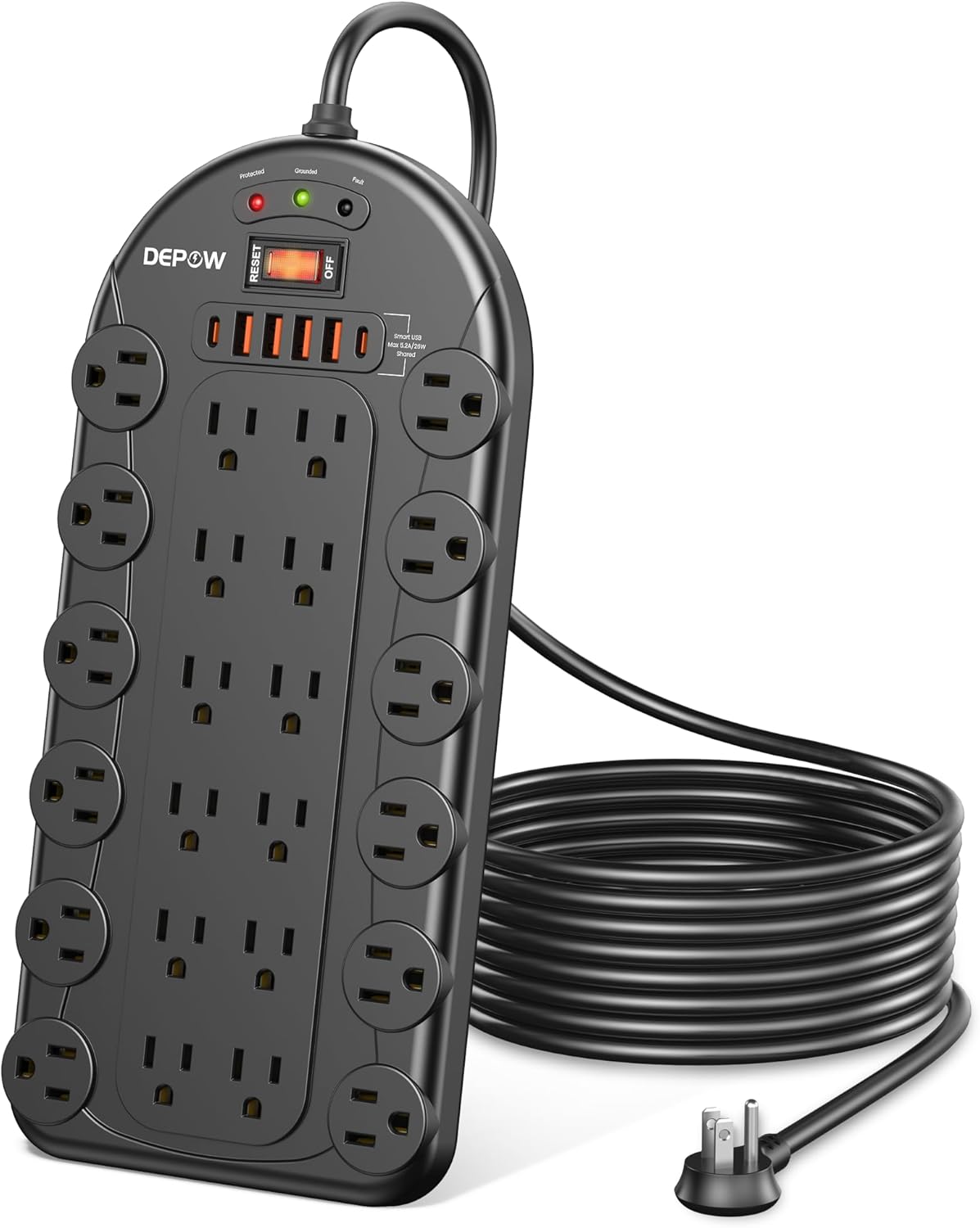 DEPOW Power Strip: 24 Outlets + 6 USBs, Surge Protection, Wall Mountable