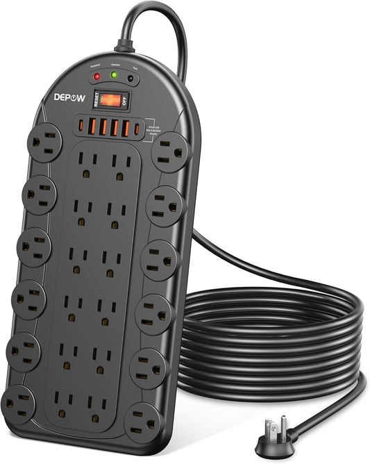 DEPOW Power Strip: 24 Outlets + 6 USBs, Surge Protection, Wall Mountable