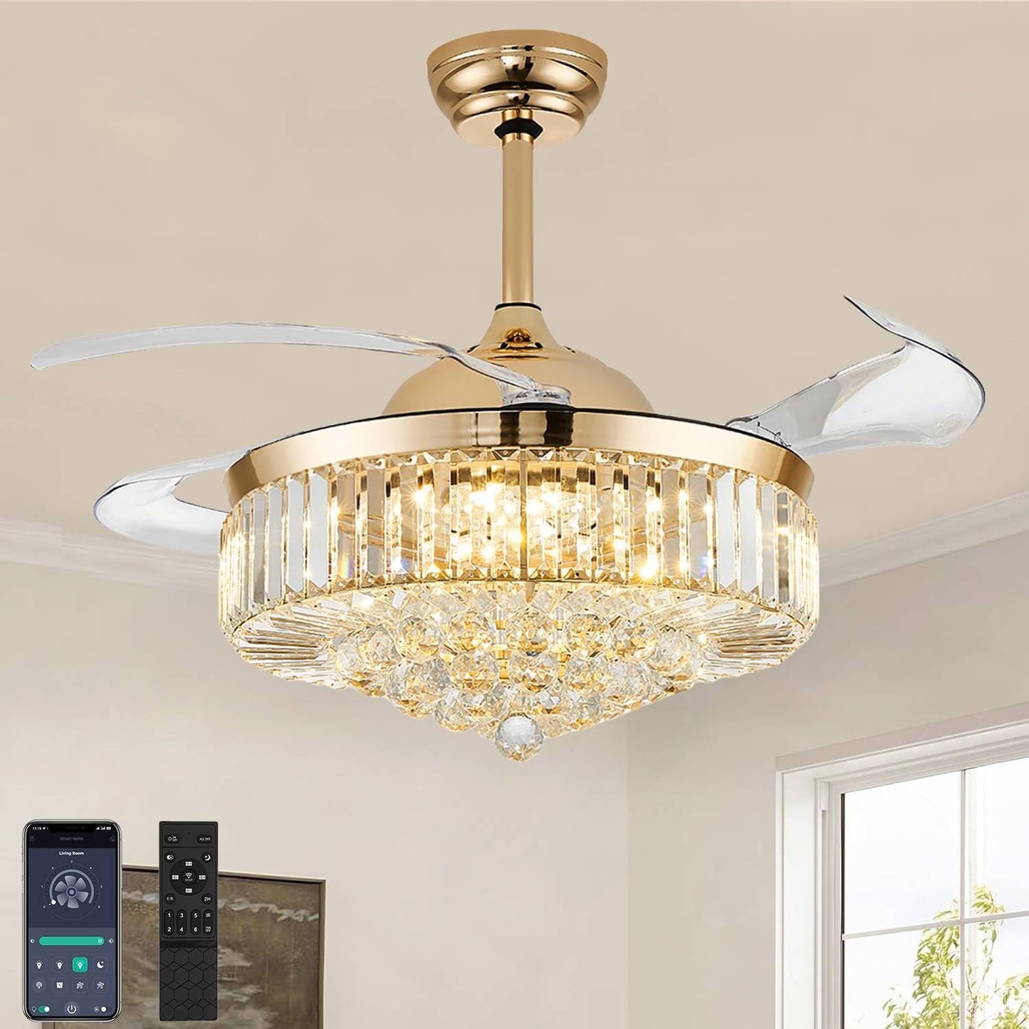 42ft' Fandelier Ceiling Fan with Light for Bedroom and Living Room