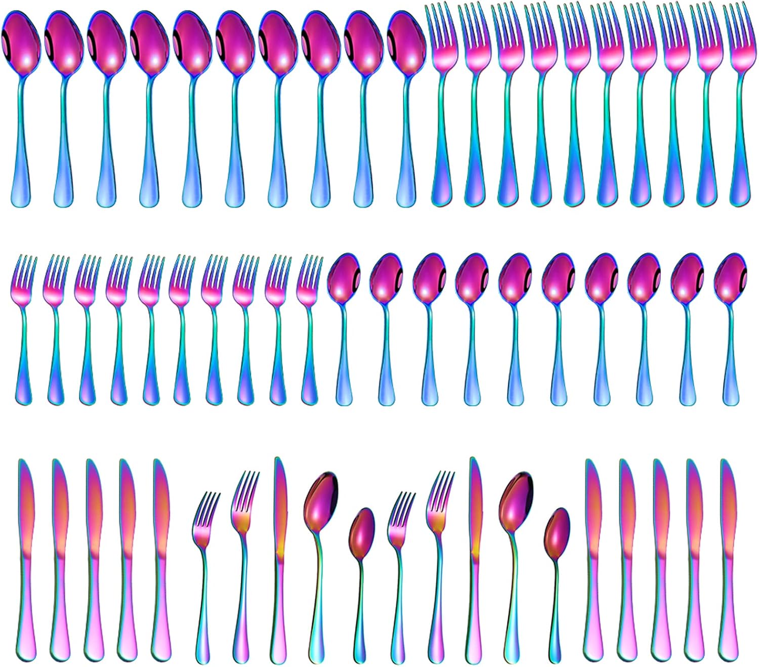 60 Pieces Rainbow Silverware Set for 12 - Colorful Cutlery