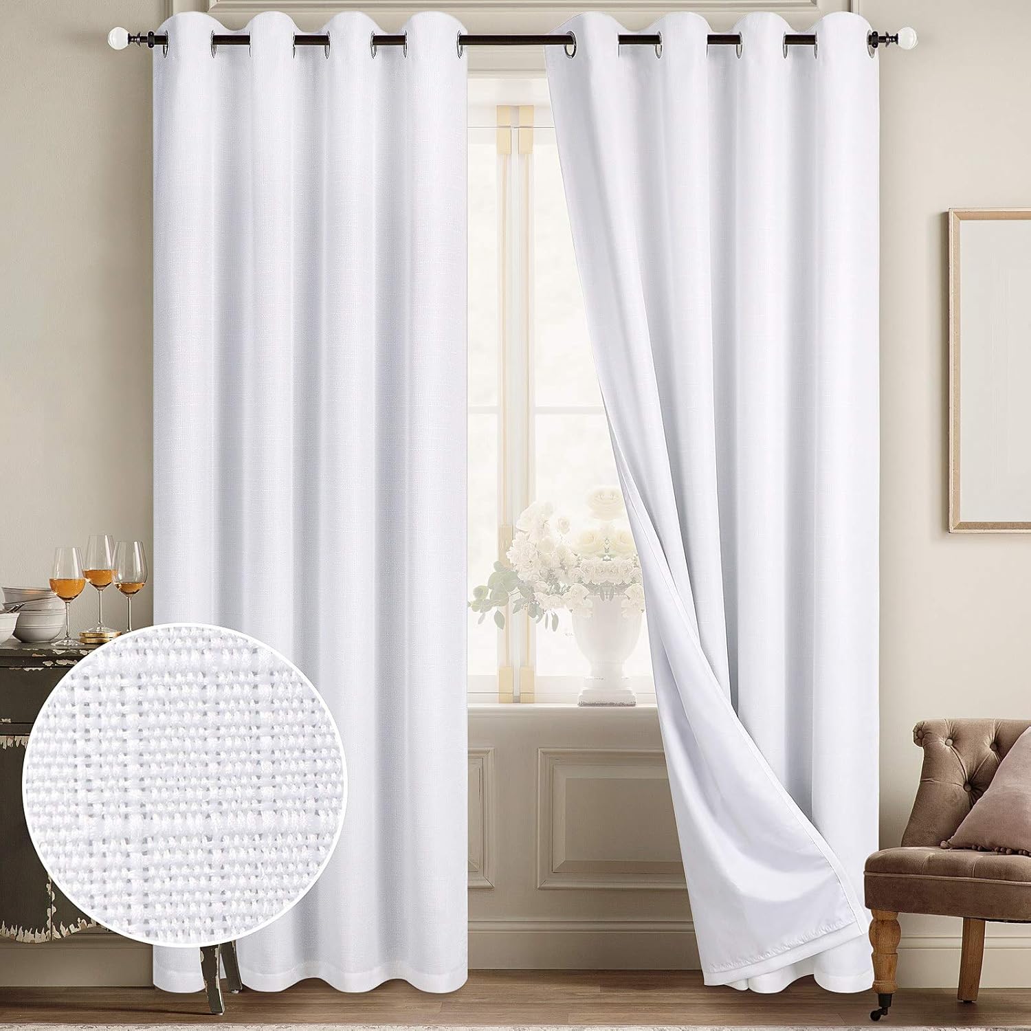 Diraysid 100% Blackout White Curtains for Bedroom Grommet