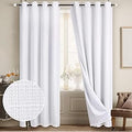 100% Blackout White Linen Curtains 52x84 in - Room Darkening Panels