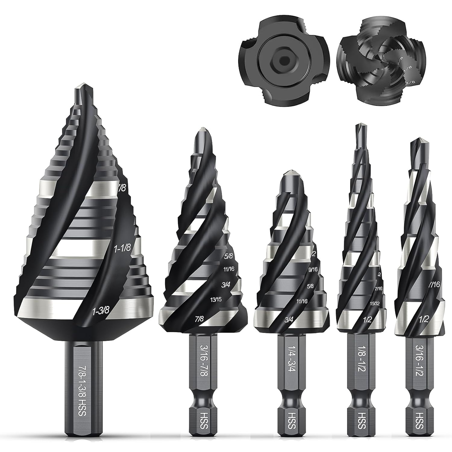 THINKWORK Four Spiral Flute Step Drill Bit Set for Precision Drilling