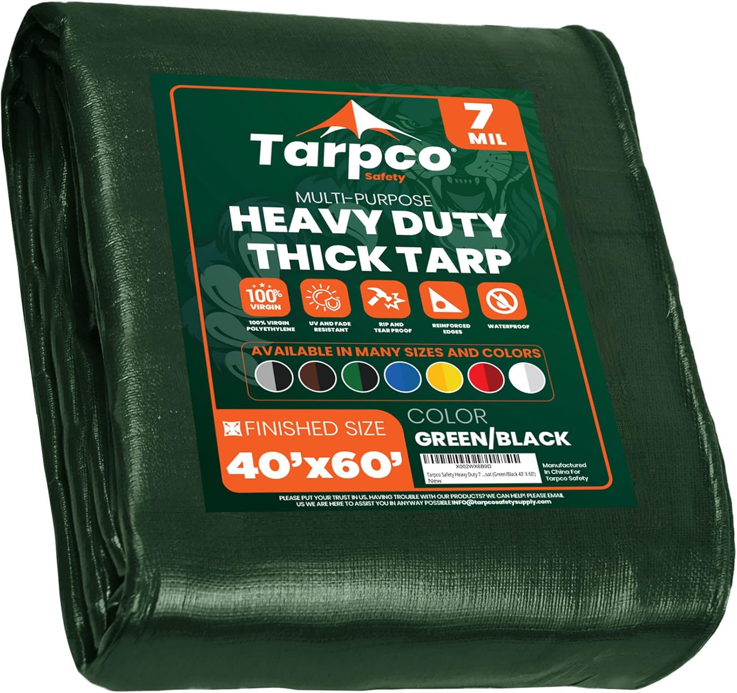 Tarpco Safety Heavy Duty 7 Mil Tarp Cover for All Weather Use