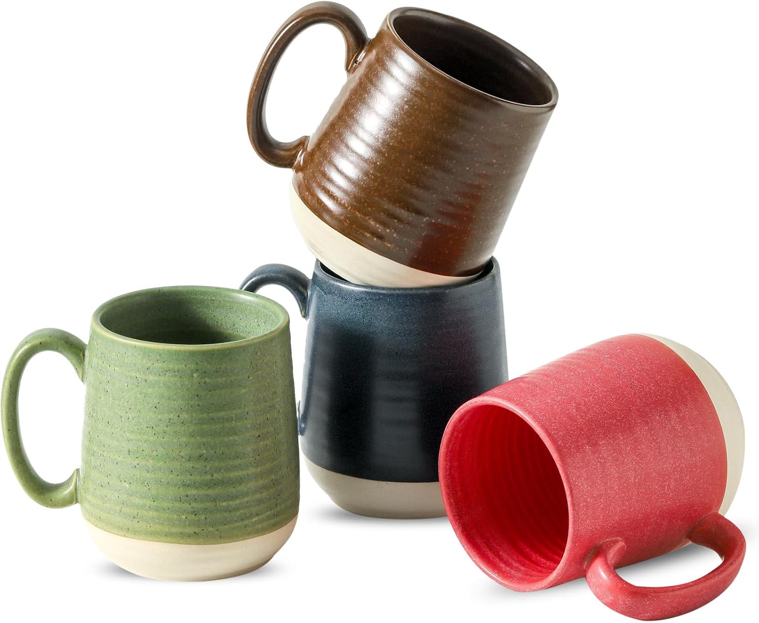 Unique Glaze Ceramic Coffee Mugs Set of 4 with Large Handle