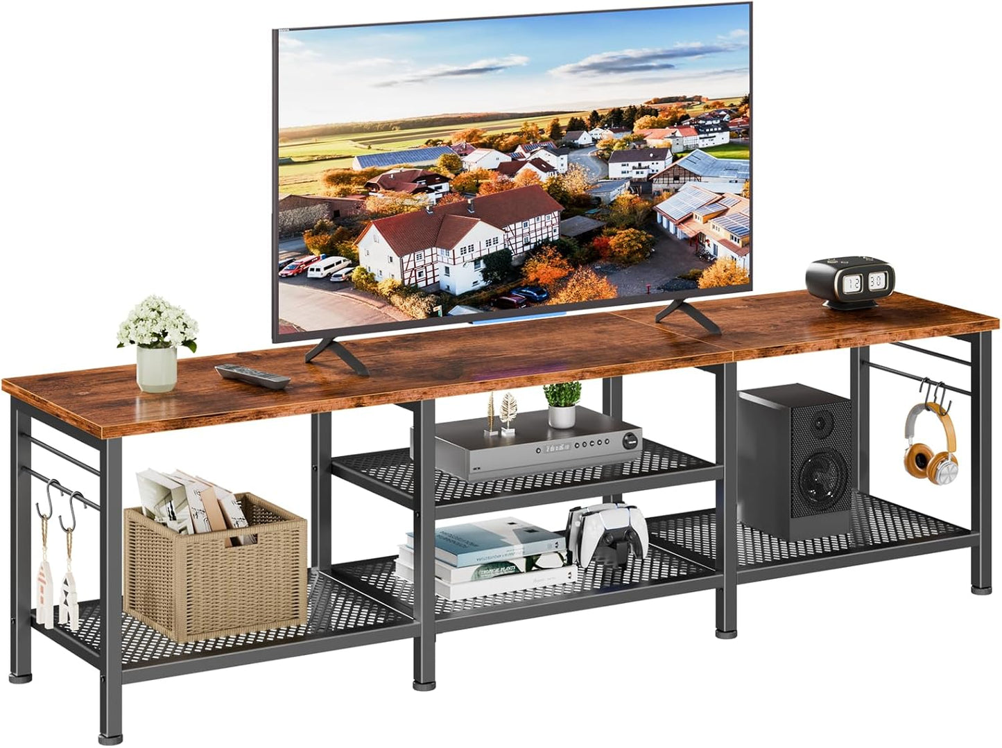 Furologee TV Stand for TVs up to 70 Inch - Rustic Brown Style