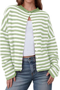 Womens Striped Cardigan Casual Long Sleeve Button Down (Style H3LL)