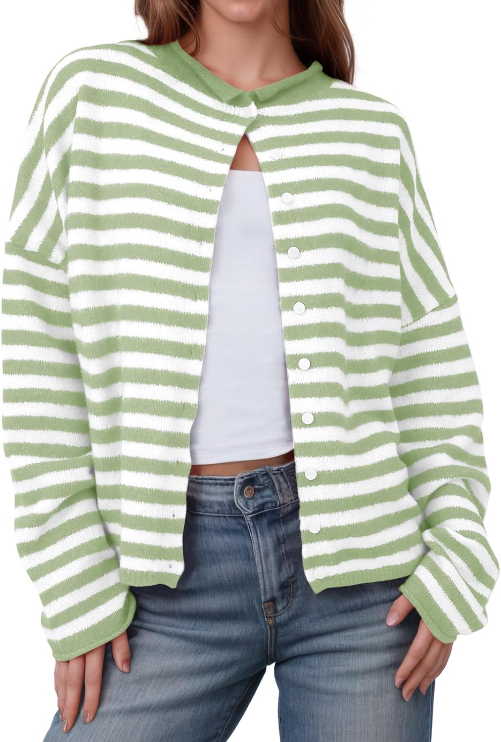 Saodimallsu Womens Striped Cardigan Lightweight Fall Sweater