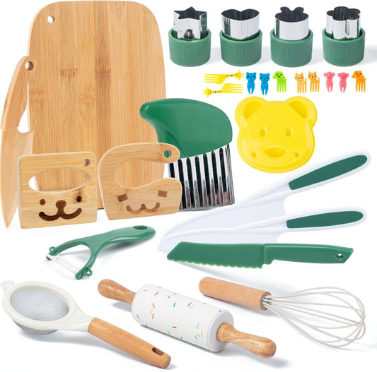 18 PCS Kids Cooking Sets Real Montessori Kitchen Tools for Toddlers