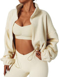 QINSEN Women's Full Zip Fleece Short Jacket - Cozy Polar Fleece Crop