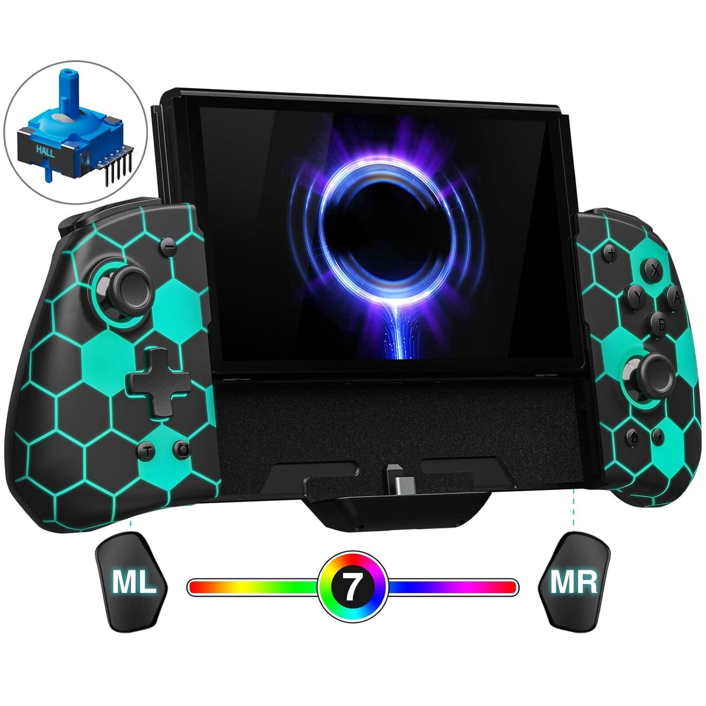 FUNLAB Switch Joypad Controller with 7 LED Colors and Turbo