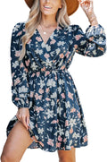 Floral Ruffle Summer Dress for Women with Surplice V Neck