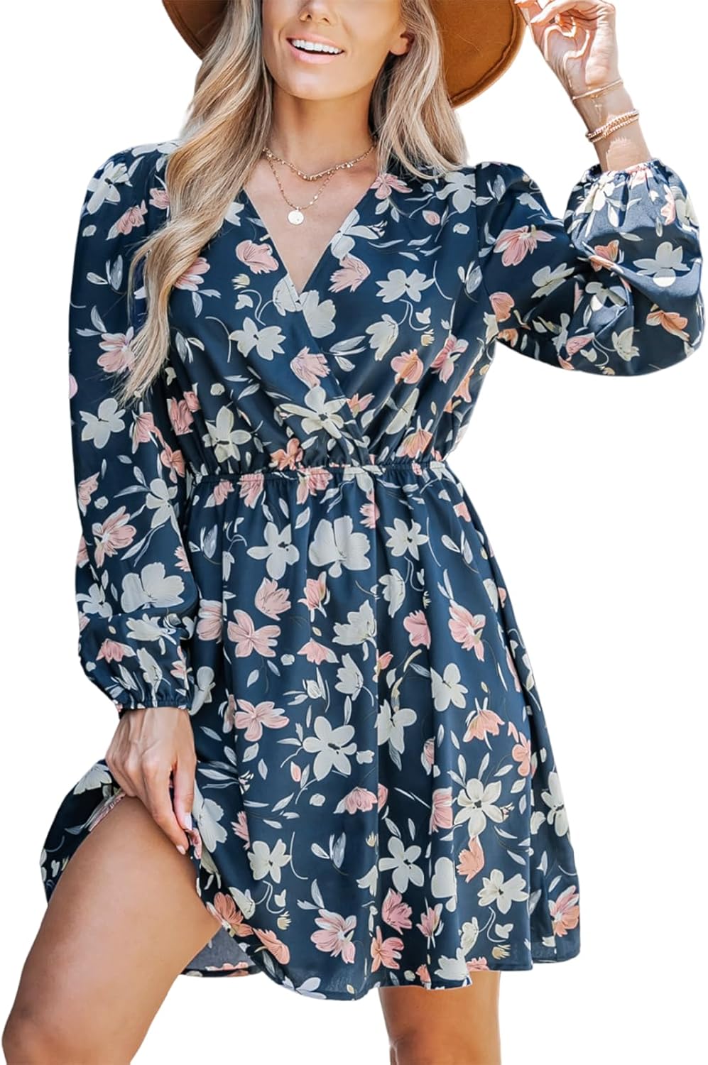 Floral Ruffle Summer Dress for Women with Surplice V Neck